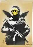 Flying Copper by Banksy, 2015, stencil and spray on cardboard, offered May 2022