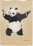 Panda with Guns by Banksy, 2015, stencil and spray on cardboard, offered May 2022