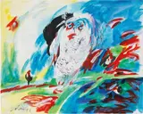 Gianni Dova, Civetta, 1971, mixed media on paper applicata on canvas