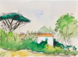 Ottone Rosai, Paesaggio, 1956, pencil Conté and watercolour on paper