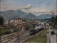 Domenico De Bernardi, Varese, la ferrovia, 1936, mixed media on tavoletta