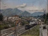 Domenico De Bernardi, Varese, la ferrovia, 1936, mixed media on tavoletta