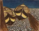 Giuseppe Migneco, Barche e reti, oil on canvas