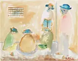 Ottone Rosai, Giocatori di toppa, 1956, watercolour on paper