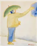Ottone Rosai, Uomo con ombrello, 1956, watercolour on paper