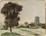 Giovanni Colacicchi, Paesaggio, oil on compensato
