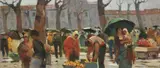 Mercato in piazza XX Settembre a Livorno by Renato Natali, 1925, oil on compensato, offered Apr 2022