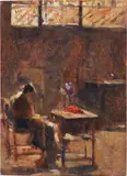 Interno by Ludovico Tommasi, oil on compensato, offered Apr 2022