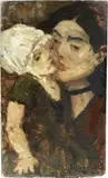 Luigi Michelacci, Mamma con bambino, oil on cardboard