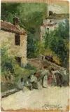 Scorcio di paese by Ludovico Tommasi, oil on tavoletta, offered Apr 2022