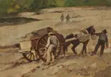 I renaioli by Carlo Domenici, oil on compensato, offered Apr 2022