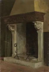 Odoardo Borrani, Antico camino di palazzo toscano, oil on canvas