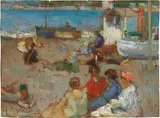 Angelo Balbi, Spiaggia, oil on card