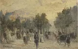Pietro Scoppetta, Boulevard, oil on canvas applicata on cardboard