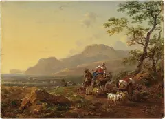 Antonio Sminck van Pitloo, Paesaggio dell'Italia meridionale con due viandanti, oil on canvas