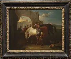 Sosta con cavalli by Pieter van Bloemen, oil on canvas, offered Apr 2022