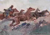 In fuga by Carlo Domenici, oil on compensato, offered Feb 2022