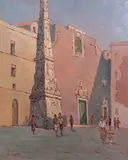Piazza del Gesù, Napoli by Giovanni Lomi, oil on panel, offered Feb 2022