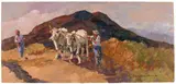Buoi con contadini by Carlo Domenici, oil on faesite, offered Feb 2022