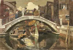 Vittore Zanetti Zilla, Ponte a Venezia, oil on cardboard