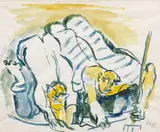Édouard Pignon, Les rendez vous d'Antibes - aux deux pecheurs, 1982, watercolour on paper