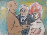 Mino Maccari, Tre figure, mixed media on cardboard