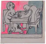 Mino Maccari, A tavola, mixed media on paper