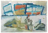 Paesaggio con figura by Mario Sironi, tempera on paper, offered Feb 2022