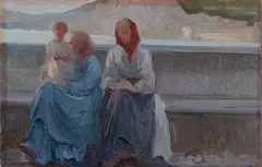 Donne con bambino by Gaetano Spinelli, oil on cardboard, offered Feb 2022