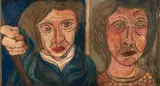 Beppe Serafini, Donne, mixed media on cardboard inciso