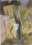 Composizione cubo-futurista. Natura morta con giornali e bicchieri by Roberto Marcello Iras Baldessari, 1917, tempera and collage on card, offered Dec 2021