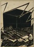Giacomo Balla, Antiaustriaco - bozzetto, 1915, vernice and pencil rossa on paper applicata on canvas