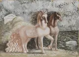 Giorgio de Chirico, Cavalli in riva al mare, tempera on paper applicata on card