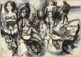 Renato Guttuso, Composizione di figure, 1963, mixed media and collage on paper applicata on canvas