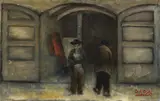 La stalla (Mascalcia) by Ottone Rosai, 1927, oil on canvas board, offered Dec 2021