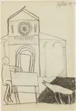 Franco Gentilini, Cattedrale con banchetto, 1959, charcoal on paper