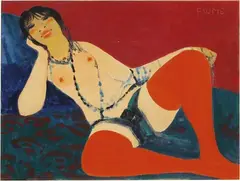 Modella dalle calze rosse by Salvatore Fiume, oil on faesite, offered Dec 2021