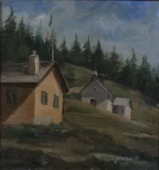 Aldo Borgonzoni, Paesaggio, 1935, oil on compensato
