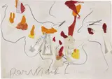 Darwing by Aldo Mondino, mixed media and collage on card, offered Dec 2021