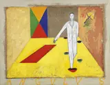 Mimmo Paladino, In punta di piedi, 1990, oil on canvas