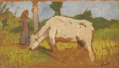 Contadina con mucca by Francesco Gioli, oil on panel, offered Oct 2021