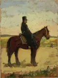 Soldato a cavallo by Giovanni Bartolena, oil on compensato, offered Oct 2021