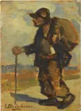 Luigi Michelacci, Viandante, oil on tavoletta