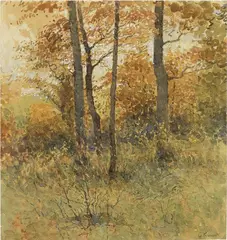 Giorgio Kienerk, «Bosco in autunno» e «Bosco in primavera», watercolour on card