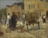 Cesare Ciani, Mercatino, oil on cardboard