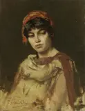 Domenico Morelli, Giovane napoletana (studio), oil on canvas applicata on cardboard