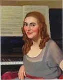 Oscar Ghiglia, Ritratto di fanciulla al pianoforte (Maria Natrella), 1922, oil on cardboard