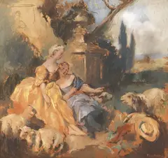 Romualdo Locatelli, Due fanciulle con armenti, oil on panel