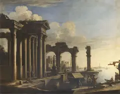 Viviano Codazzi, Veduta di porto con rovine e architetture, oil on canvas