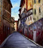 Gino Brogi, Vicolo, 1975, oil on canvas board